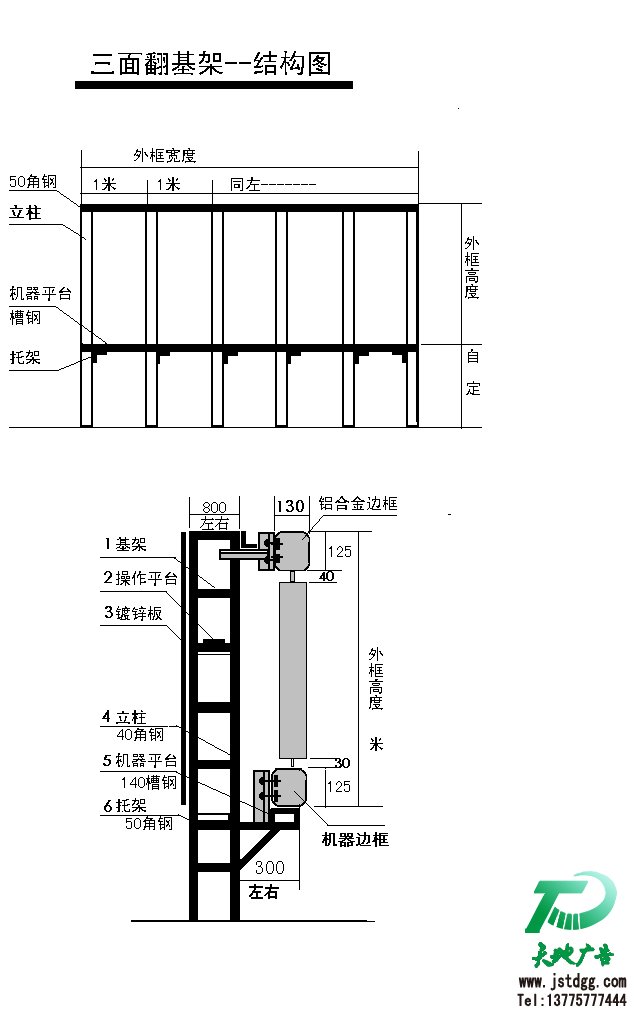 三面翻基架结构图 三面翻基架结构图